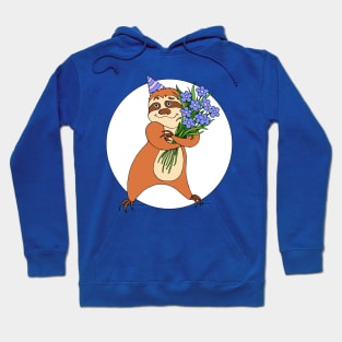 Beautiful holiday present, sloth print design, print with funny animal. Funny character. Happy holiday banner. Sloth. Hoodie